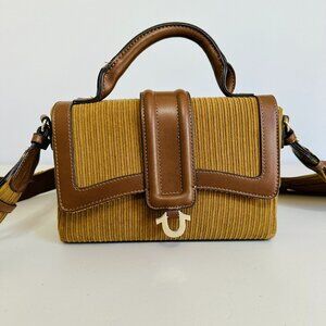 NEW TRUE RELIGION BOHO TWO-WAY CORDUROY FLAP SATCHEL SHOULDER BAG CARAMEL